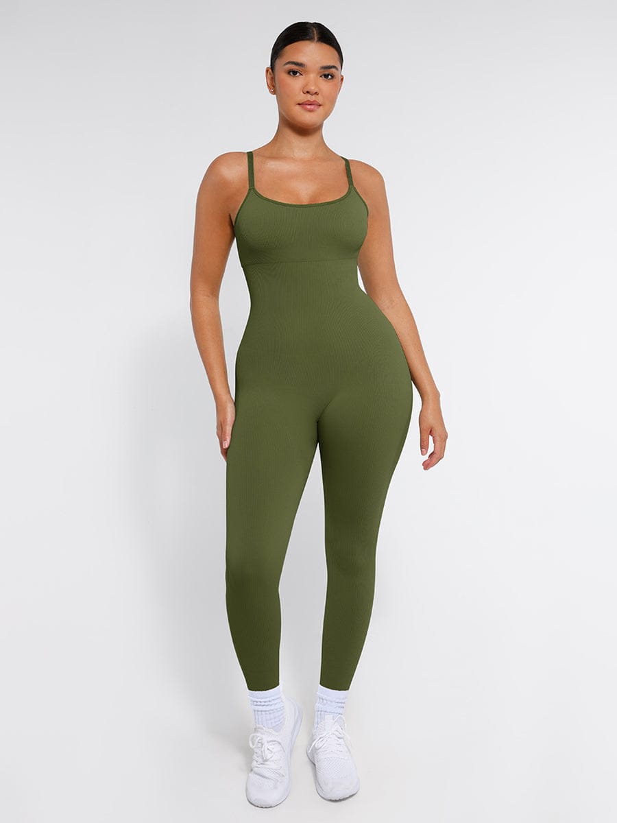 Wholesale High Stretchy Seamless Sling Tummy Control Jumpsuit Removable cup pads