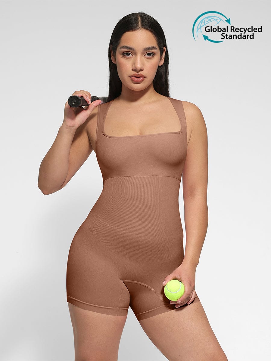 Wholesale🌿 Eco-friendly Seamless Square Neck Waist and Belly Shaping Jumpsuit
