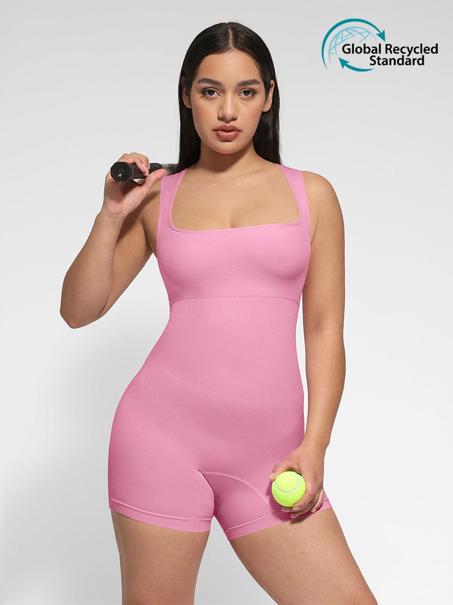 Wholesale🌿 Eco-friendly Seamless Square Neck Waist and Belly Shaping Jumpsuit