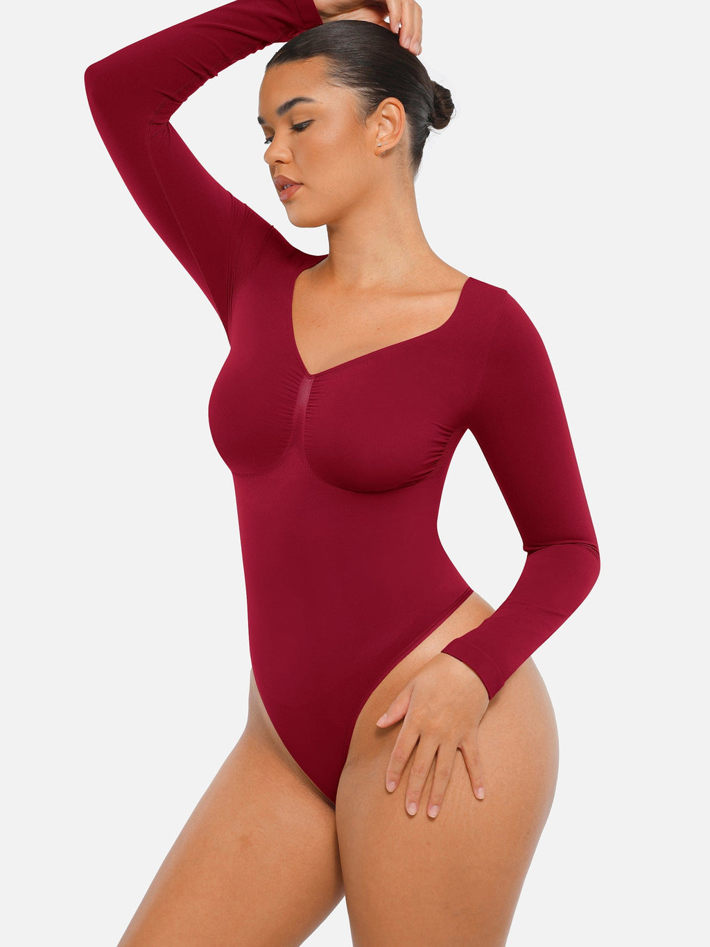 Wholesale Seamless Long Sleeve Chest Support Tummy Control Thong Bodysuit