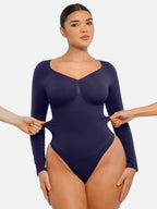 Wholesale Seamless Long Sleeve Chest Support Tummy Control Thong Bodysuit