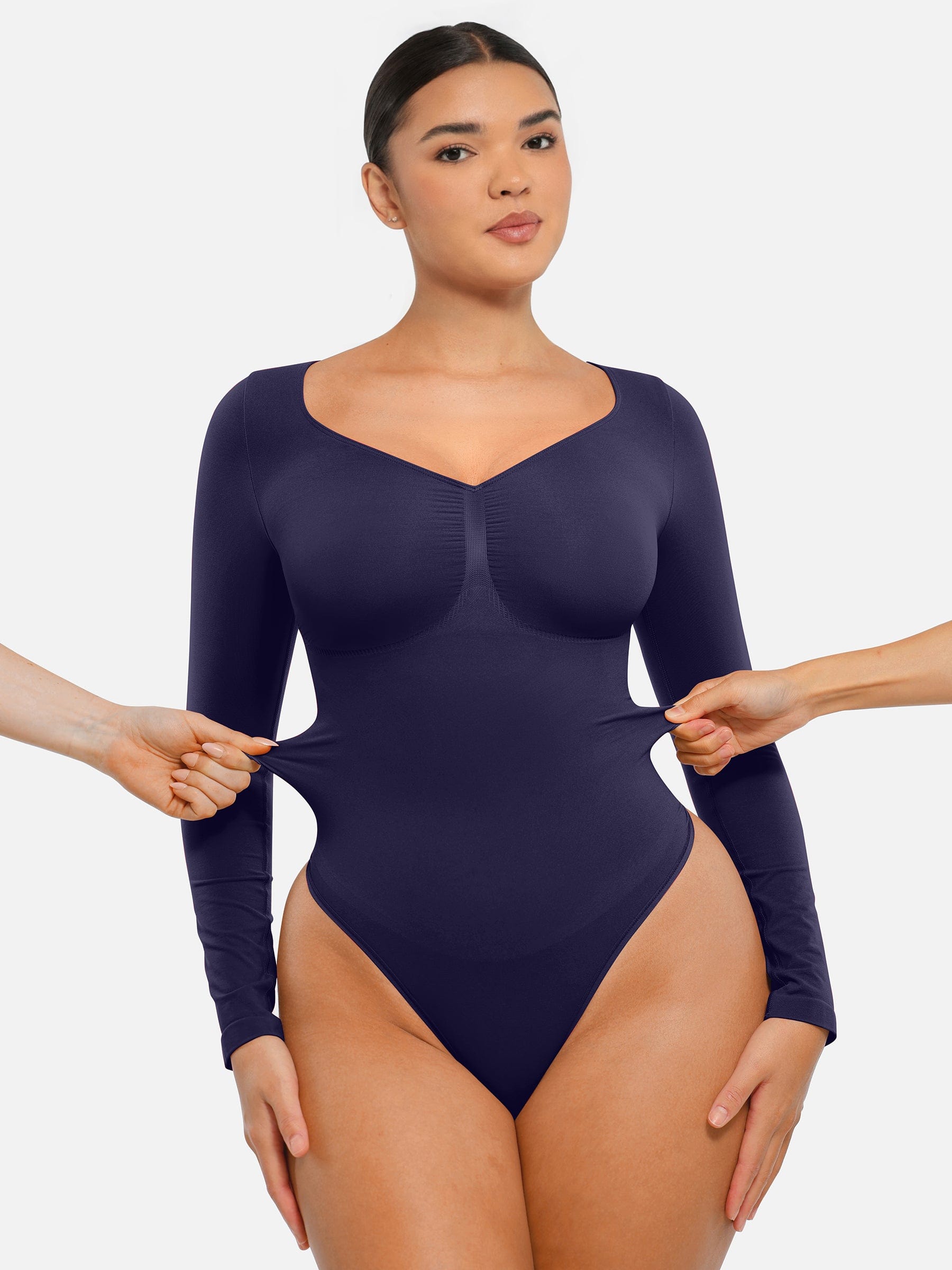 Wholesale Seamless Long Sleeve Chest Support Tummy Control Thong Bodysuit