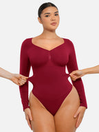 Wholesale Seamless Long Sleeve Chest Support Tummy Control Thong Bodysuit