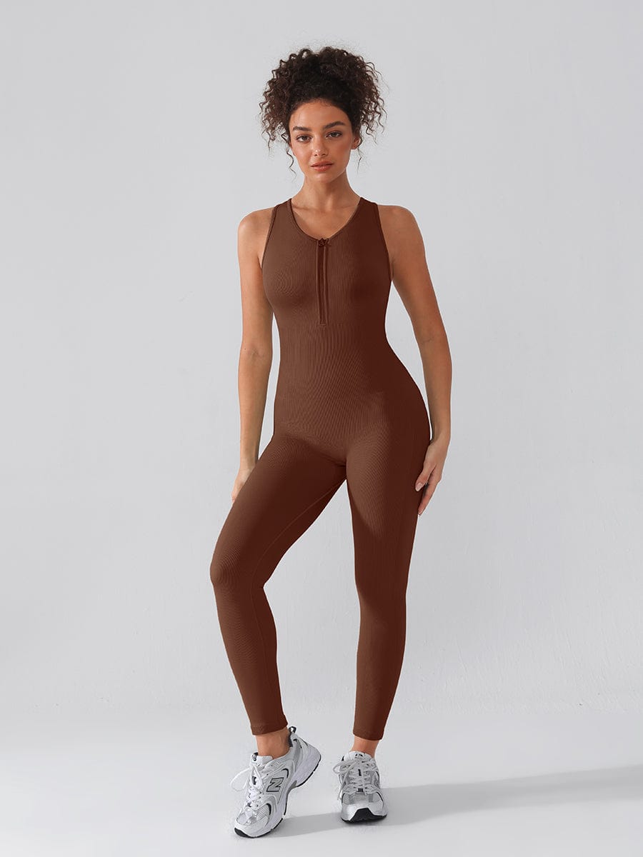 Wholesale Seamless Zip Front Full-Length Racerback 2-in-1 Sport Shaping Jumpsuit