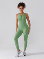Wholesale Seamless Zip Front Full-Length Racerback 2-in-1 Sport Shaping Jumpsuit
