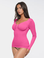 Wholesale Seamless Diamond Neck Bust Support Waist and Tummy Control Shaping Top