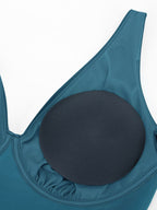 Wholesale Deep V Ruched Shaping Mesh One Piece Swimsuit with Removable Pads