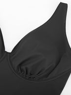 Wholesale Deep V Ruched Shaping Mesh One Piece Swimsuit with Removable Pads
