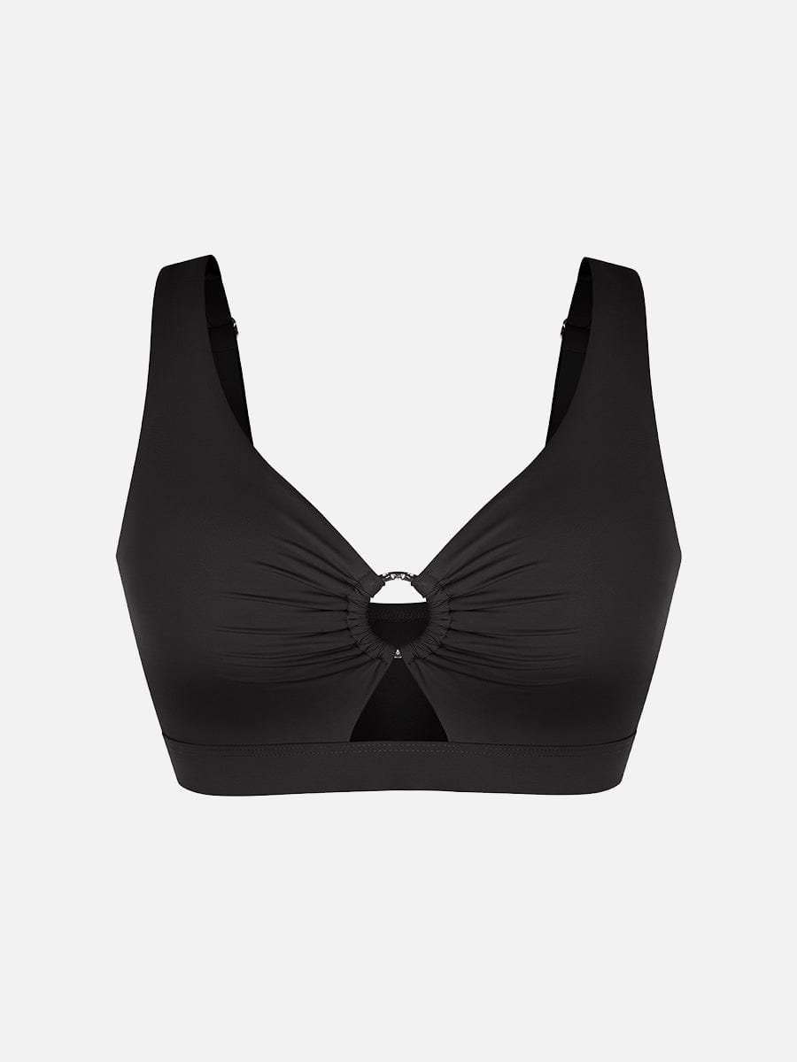 Wholesale Deep V Metal Ring Drawstring Tummy Control Swimsuit with Removable Pads