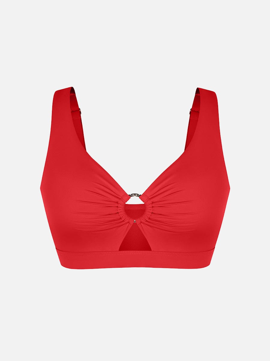 Wholesale Deep V Metal Ring Drawstring Tummy Control Swimsuit with Removable Pads