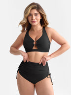 Wholesale Deep V Metal Ring Drawstring Tummy Control Swimsuit with Removable Pads