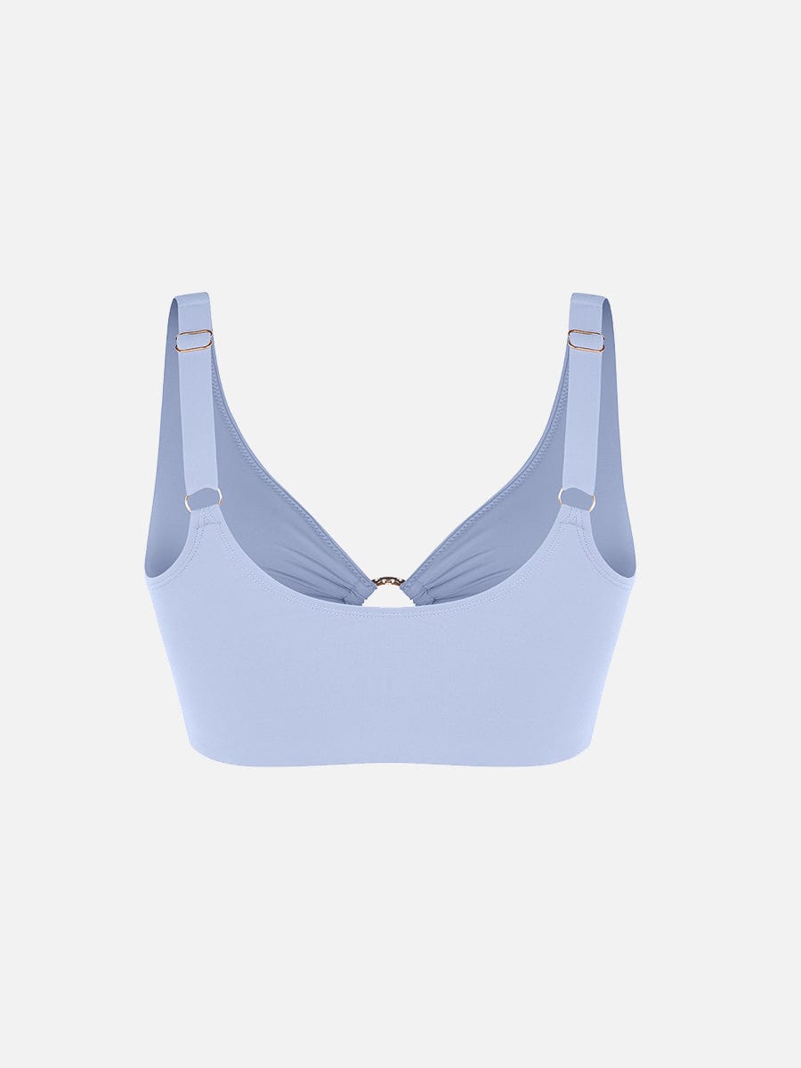 Wholesale Deep V Metal Ring Drawstring Tummy Control Swimsuit with Removable Pads