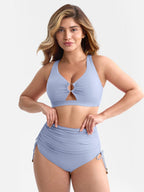 Wholesale Deep V Metal Ring Drawstring Tummy Control Swimsuit with Removable Pads