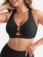 Wholesale Deep V Metal Ring Drawstring Tummy Control Swimsuit with Removable Pads