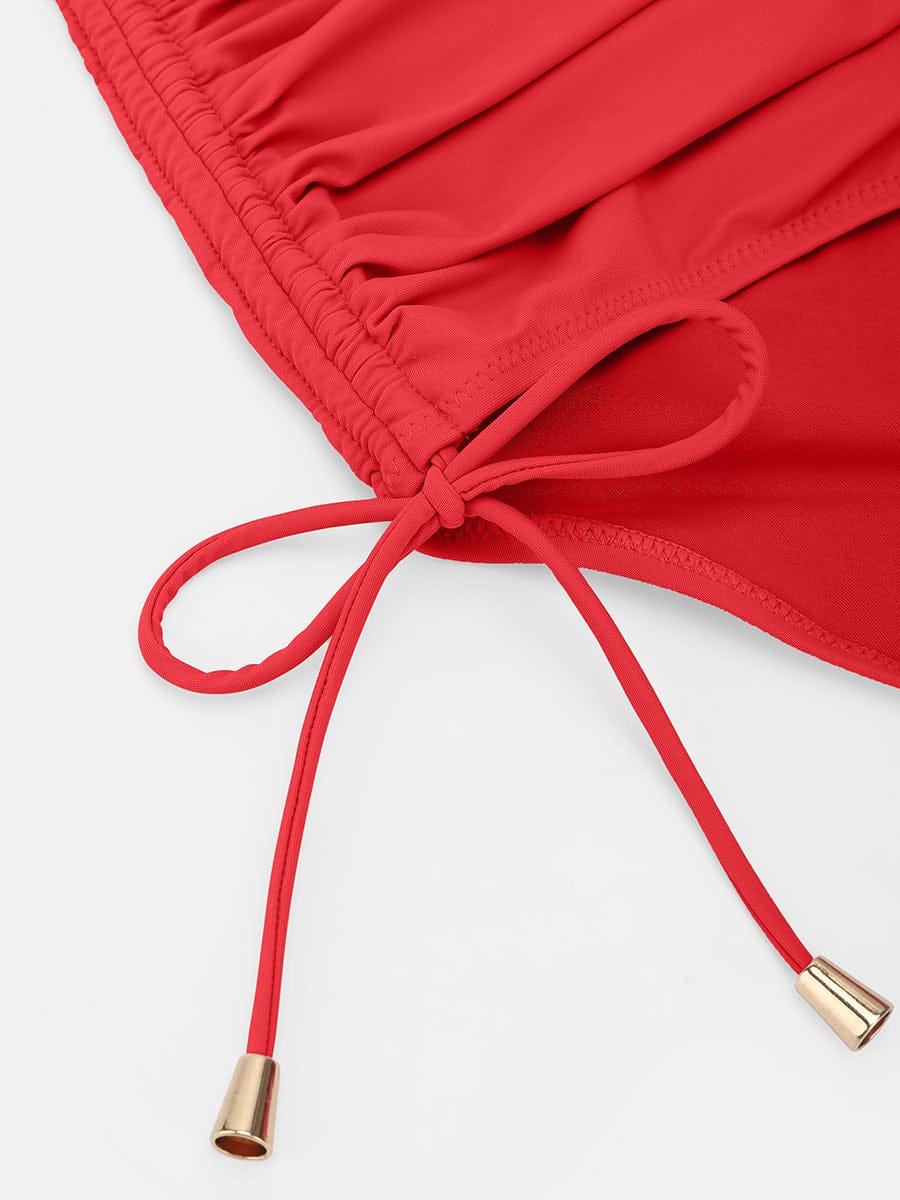 Wholesale Deep V Metal Ring Drawstring Tummy Control Swimsuit with Removable Pads