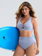 Wholesale Deep V Metal Ring Drawstring Tummy Control Swimsuit with Removable Pads