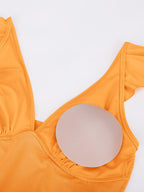 Wholesale Ruffled One Piece V Neck Lace Up Swimsuit