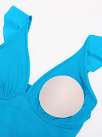 Wholesale Ruffled One Piece V Neck Lace Up Swimsuit