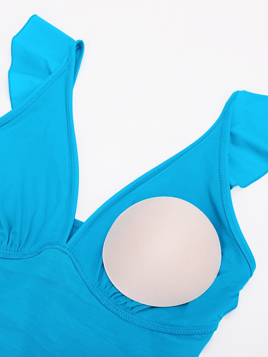 Wholesale Ruffled One Piece V Neck Lace Up Swimsuit