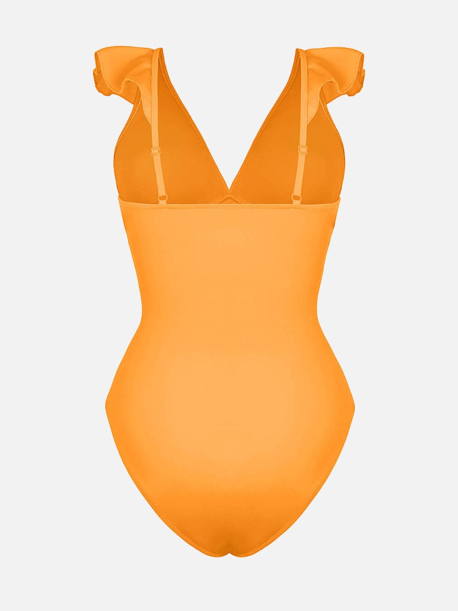 Wholesale Ruffled One Piece V Neck Lace Up Swimsuit