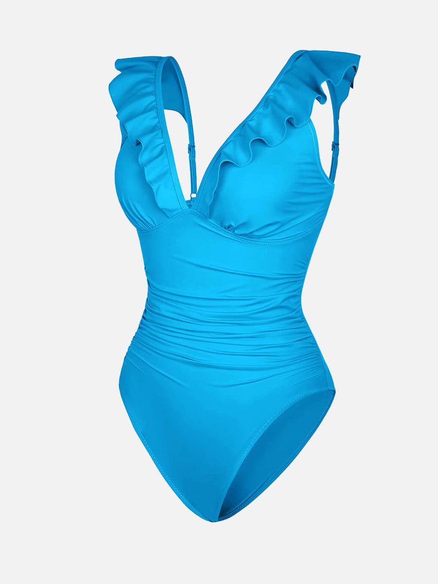 Wholesale Ruffled One Piece V Neck Lace Up Swimsuit