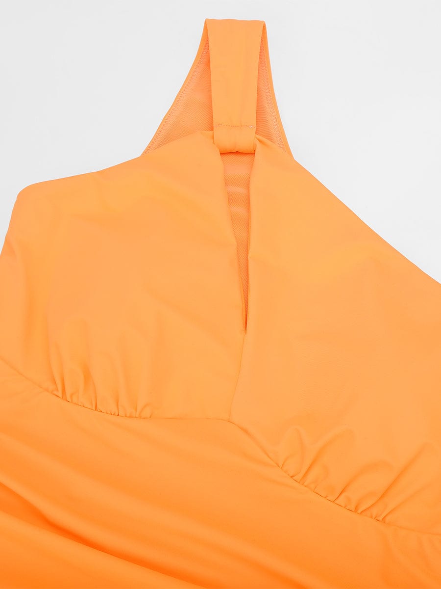 Wholesale One Shoulder One Piece Ruched Support Chest Swimwear