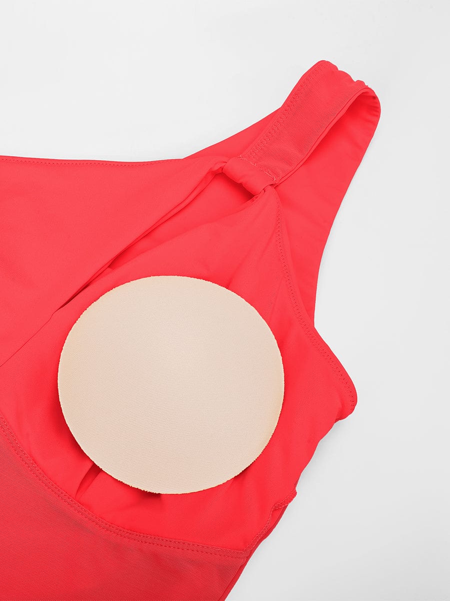 Wholesale One Shoulder One Piece Ruched Support Chest Swimwear