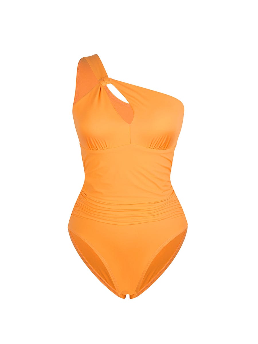 Wholesale One Shoulder One Piece Ruched Support Chest Swimwear
