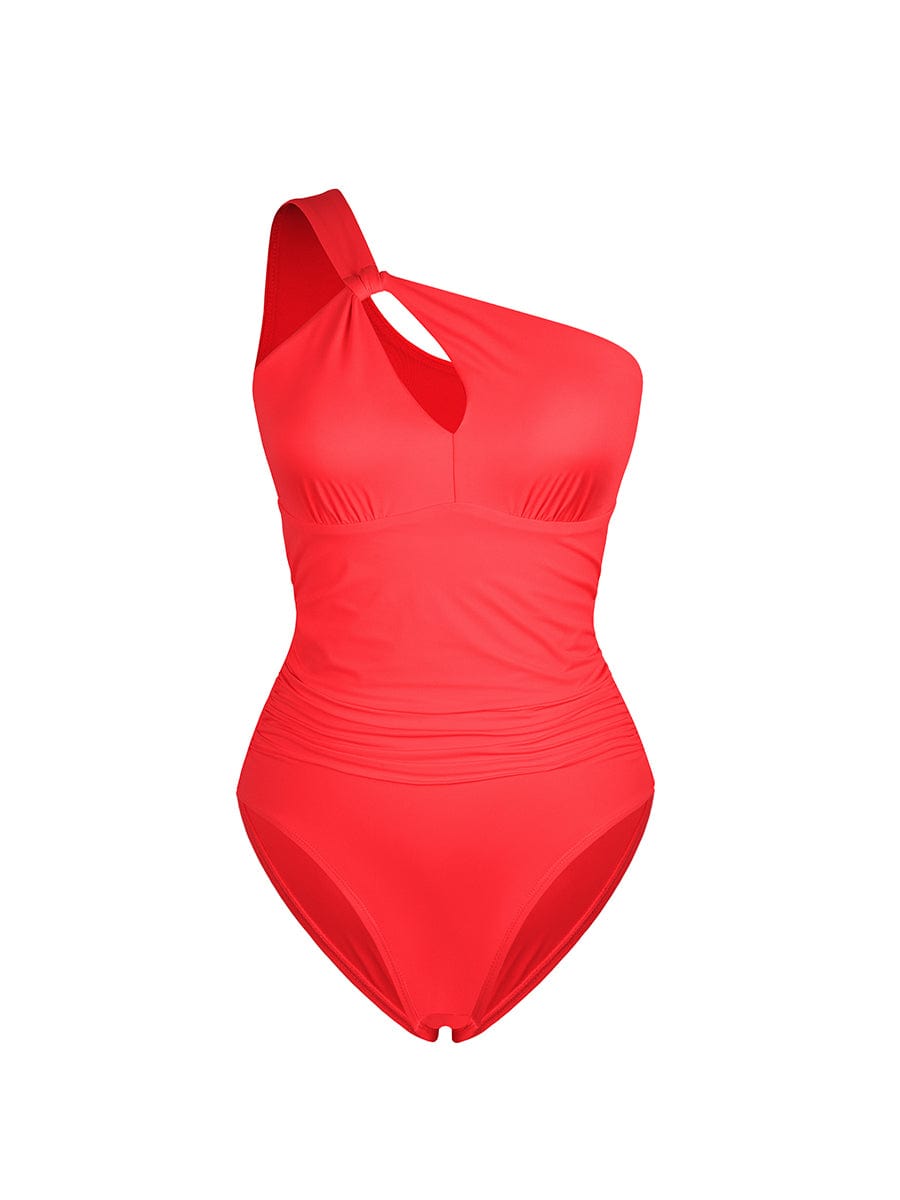 Wholesale One Shoulder One Piece Ruched Support Chest Swimwear