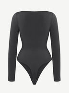 Wholesale Seamless Square Neck Long Sleeve 360° Waist Control Thong Bodysuit